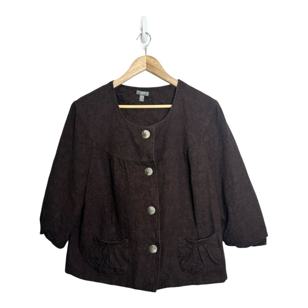 J.Jill Women's Chocolate Brown‎ Textured Floral Jacket / Blazer Size 20W